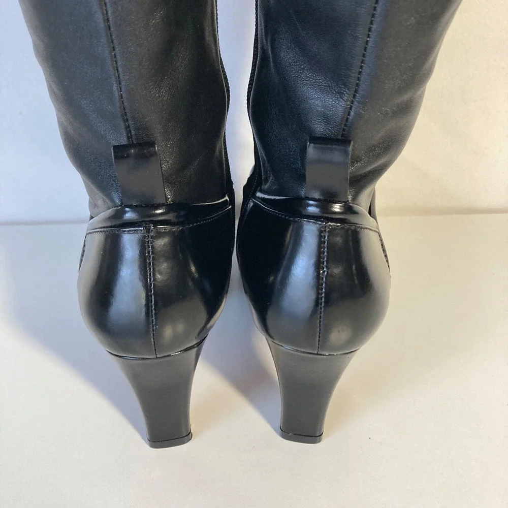 10 Crosby Derek Lam Pointy Over The Knee Black Leather Heel Boot Women 7 RP$650